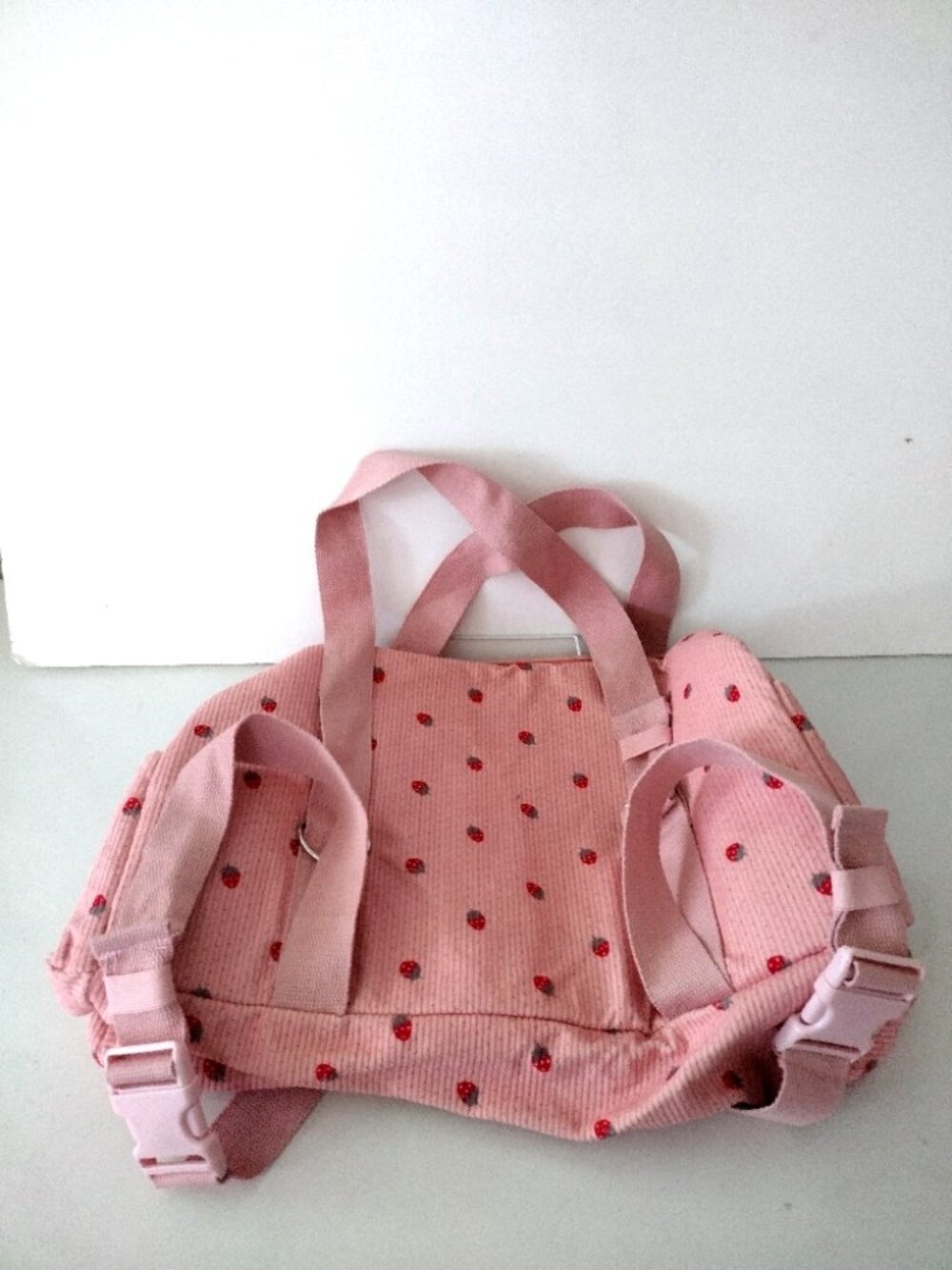 Pink Corduroy Gym Dance Duffel Bag Strawberries Print w-Yoga Mat Straps